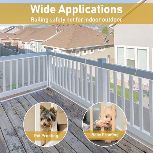 Gudui Indoor Outdoor Baby Safety Stair Railing Net 10ft x 2.6ft Baby Proofing Stair Balcony Banister Rail Guard Child Safety Stair Protection Safe Rail, White - Image 4
