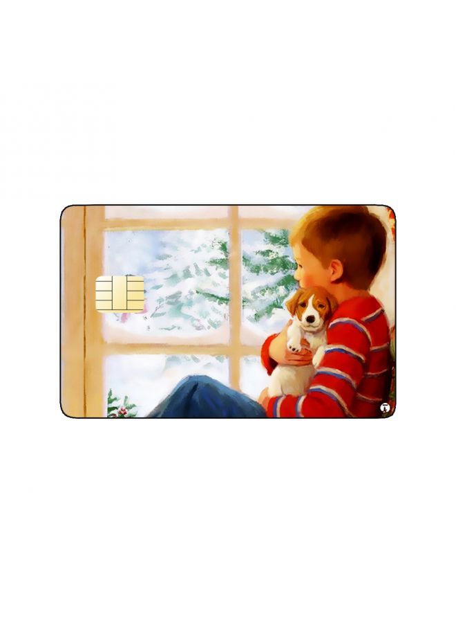RKN PRINTED BANK CARD STICKER Cute Boy Vintage Art With Puppy - Image 1