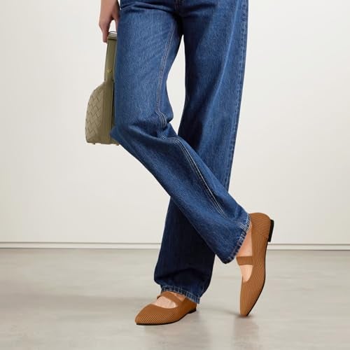 TINGRISE Women's Flats Shoes Pointed Toe Knit Washable Ballet Comfortable Dressy Mary Jane Flat Brown US6.5 - Image 5