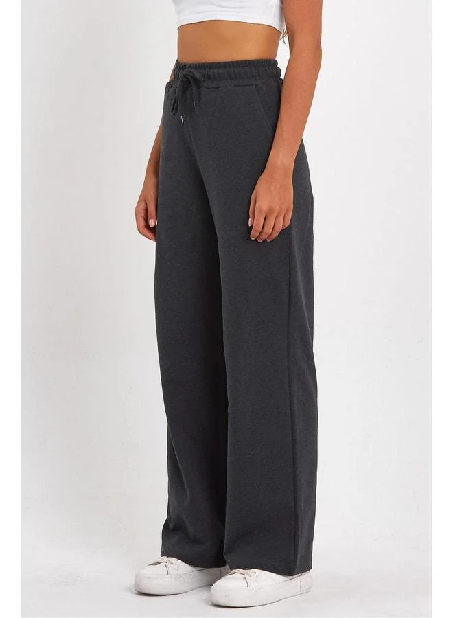 Mmetalic  Women's Seasonal Loose-Fit Wide Leg Anthracite Sweatpants with Side Pockets for Women | Best Price UAE