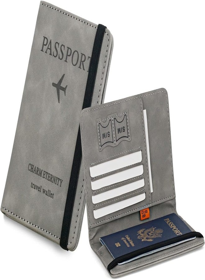 SPELLWISH RFID Blocking Passport Holder Travel Essentials, Passport Wallet for Men and Women, Multifunction Travel Document Holder, PU Leather Card Case Cover with Elastic Band Closure - Image 1