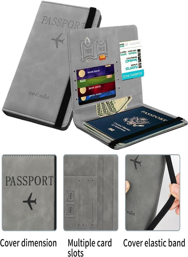SPELLWISH RFID Blocking Passport Holder Travel Essentials, Passport Wallet for Men and Women, Multifunction Travel Document Holder, PU Leather Card Case Cover with Elastic Band Closure - Image 5