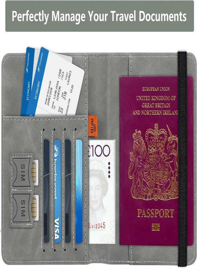 SPELLWISH RFID Blocking Passport Holder Travel Essentials, Passport Wallet for Men and Women, Multifunction Travel Document Holder, PU Leather Card Case Cover with Elastic Band Closure - Image 3