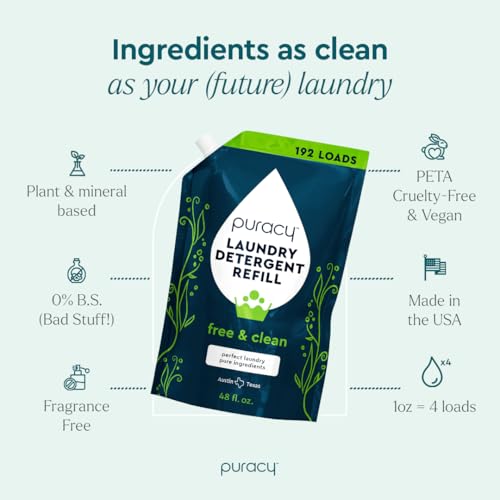 Puracy Laundry Detergent Refill - Enzyme-Powered Liquid Detergent Concentrate, Natural Laundry Detergent Seen on TikTok, Non-Toxic (Free & Clear, 48 fl oz, 192 Loads) - Image 3