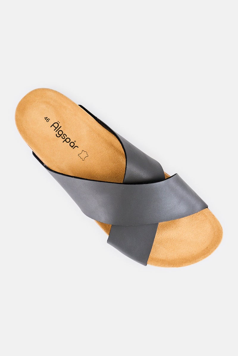 Algspar Men Leather Slip On Cork Sandals, Dark Grey - Image 4