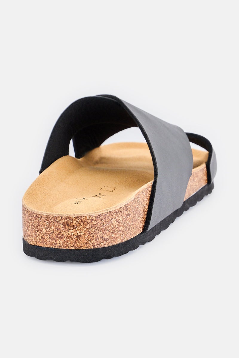 Algspar Men Leather Slip On Cork Sandals, Dark Grey - Image 3