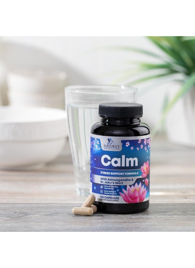Nature's Nutrition - Nature's Nutrition Calm & Stress Support Supplement - with Magnesium, Ashwagandha, 5-HTP, L-Theanine, GABA - Natural Stress & Immune Support to Relax, Focus, Unwind - Vegan & Non-GMO - 120 Capsules - Image 1