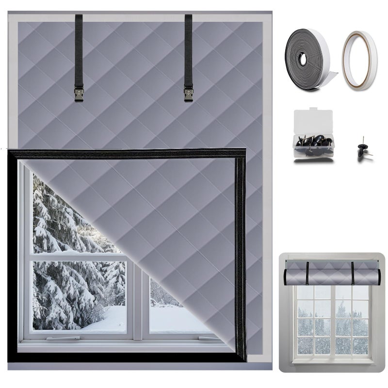 Zejoot Winter Insulation Window Cover 63 x 47 Inches, Oxford Thermal Window Blanket, Thick Cotton Filled Winter Windows Curtain for Keeping Warming - Image 1