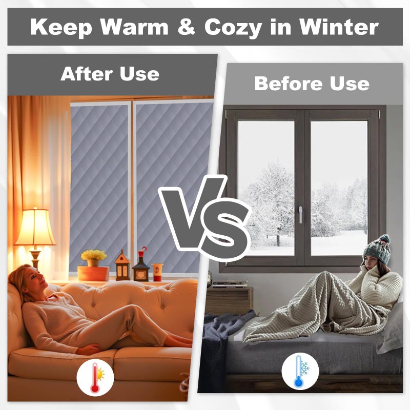 Zejoot Winter Insulation Window Cover 63 x 47 Inches, Oxford Thermal Window Blanket, Thick Cotton Filled Winter Windows Curtain for Keeping Warming - Image 5