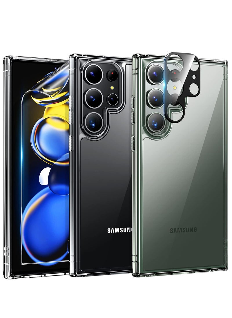 Generic for Samsung Galaxy S24 Ultra Case, TPU Soft Film Screen Protector X2, Tempered Glass Camera Protector X2, Slim Fit Transparent Mobile Phone Back Cover 5-in-1 Full Body Protetive Accessorise  - Image 1