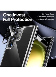 Generic for Samsung Galaxy S24 Ultra Case, TPU Soft Film Screen Protector X2, Tempered Glass Camera Protector X2, Slim Fit Transparent Mobile Phone Back Cover 5-in-1 Full Body Protetive Accessorise  - Image 3
