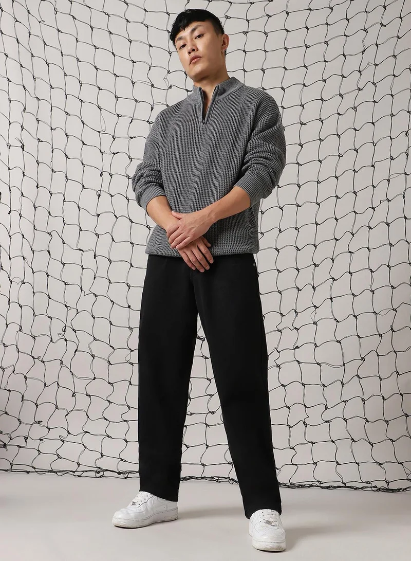 Hubberholme Men's Navy 100% Acrylic Solid Relaxed Fit Sweater