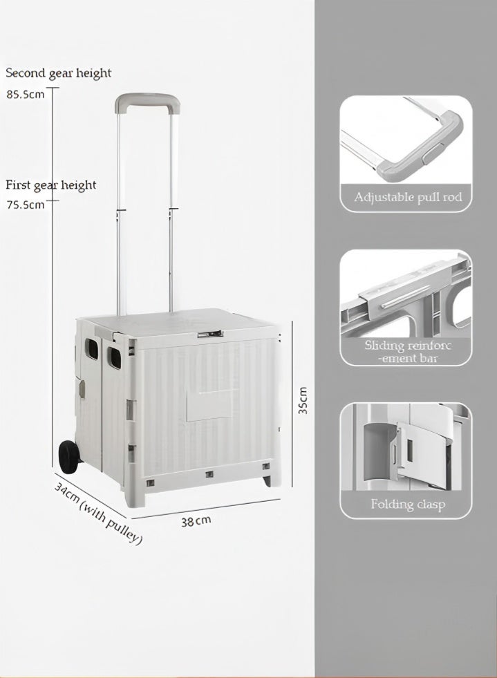 DUNISO عربة تسوق قابلة للطي، عربة صغيرة محمولة مع غطاء وعجلتين، ارتفاع قابل للتعديل، مناسبة للتنقل، تسوق البقالة، الأمتعة، رمادي - Image 1