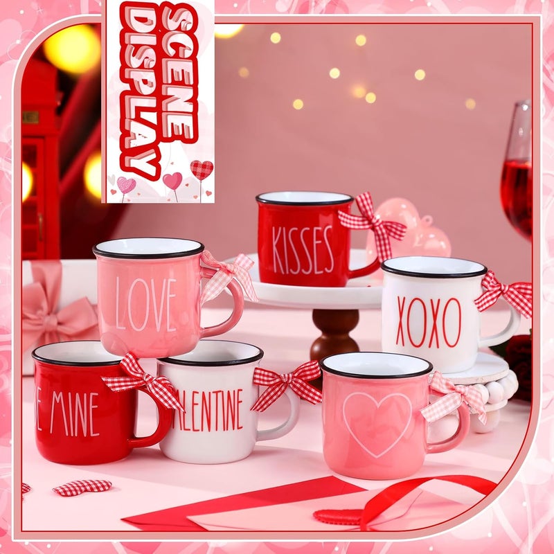 Suttmin 6 Pcs Valentines Day Mini Coffee Mugs with Ribbon Love Mini Coffee Cups Valentines Tiered Tray Decor for Anniversary Wedding Table Centerpieces Decoration - Image 5
