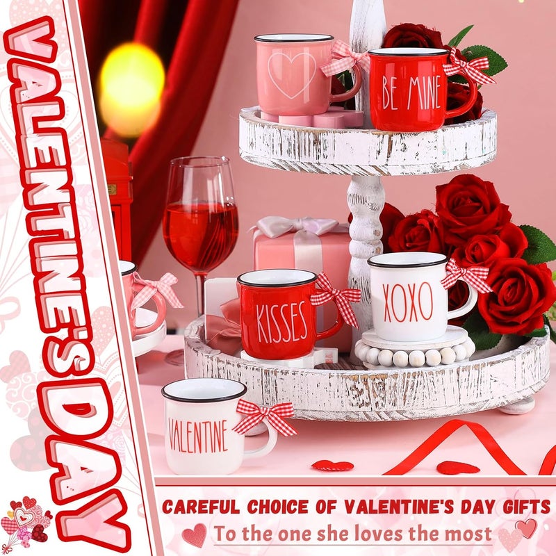 Suttmin 6 Pcs Valentines Day Mini Coffee Mugs with Ribbon Love Mini Coffee Cups Valentines Tiered Tray Decor for Anniversary Wedding Table Centerpieces Decoration - Image 2