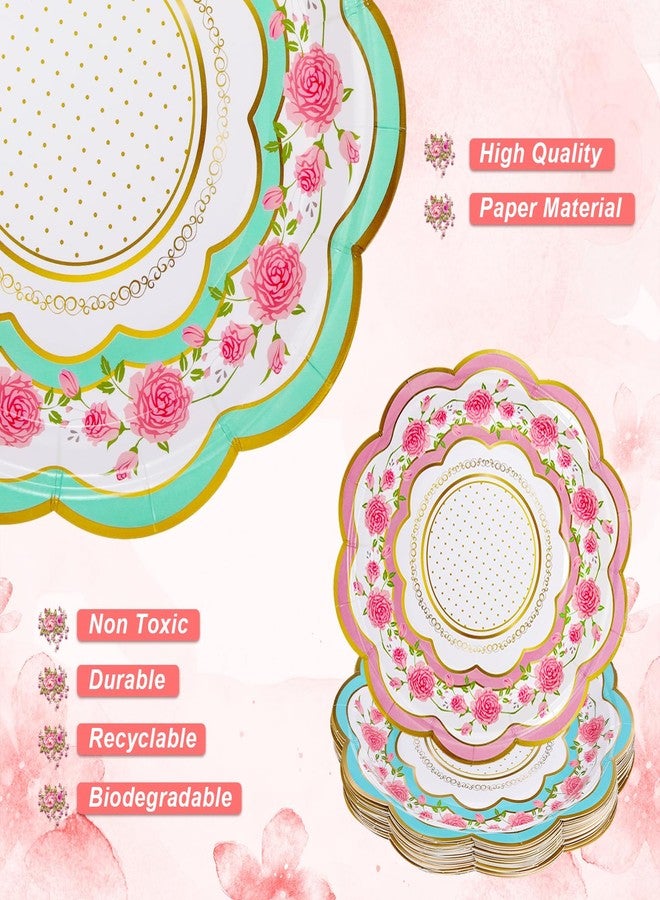 FillTouch 100 Sets Floral Paper Tea Cups and Saucers Disposable Paper Tea Party Supplies 9 oz Cups with Handle and Saucer for Birthday Wedding Party Decorations - Image 4