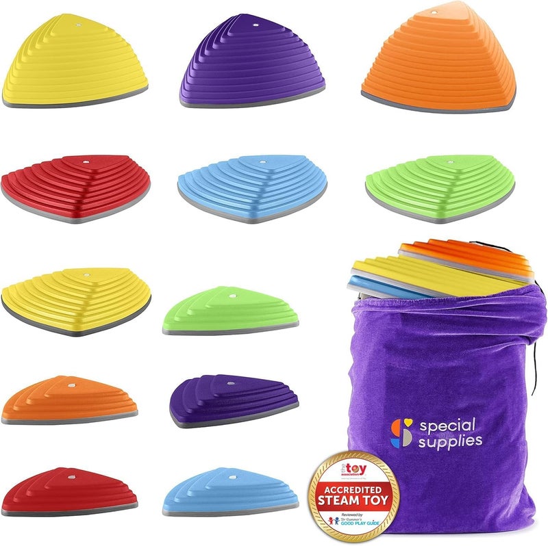 Special Supplies Stepping Stones for Kids Indoor and Outdoor Balance Blocks Promote Coordination, Balance, Strength Child Safe Rubber, Non-Slip Edging (12 Pk) - Image 1