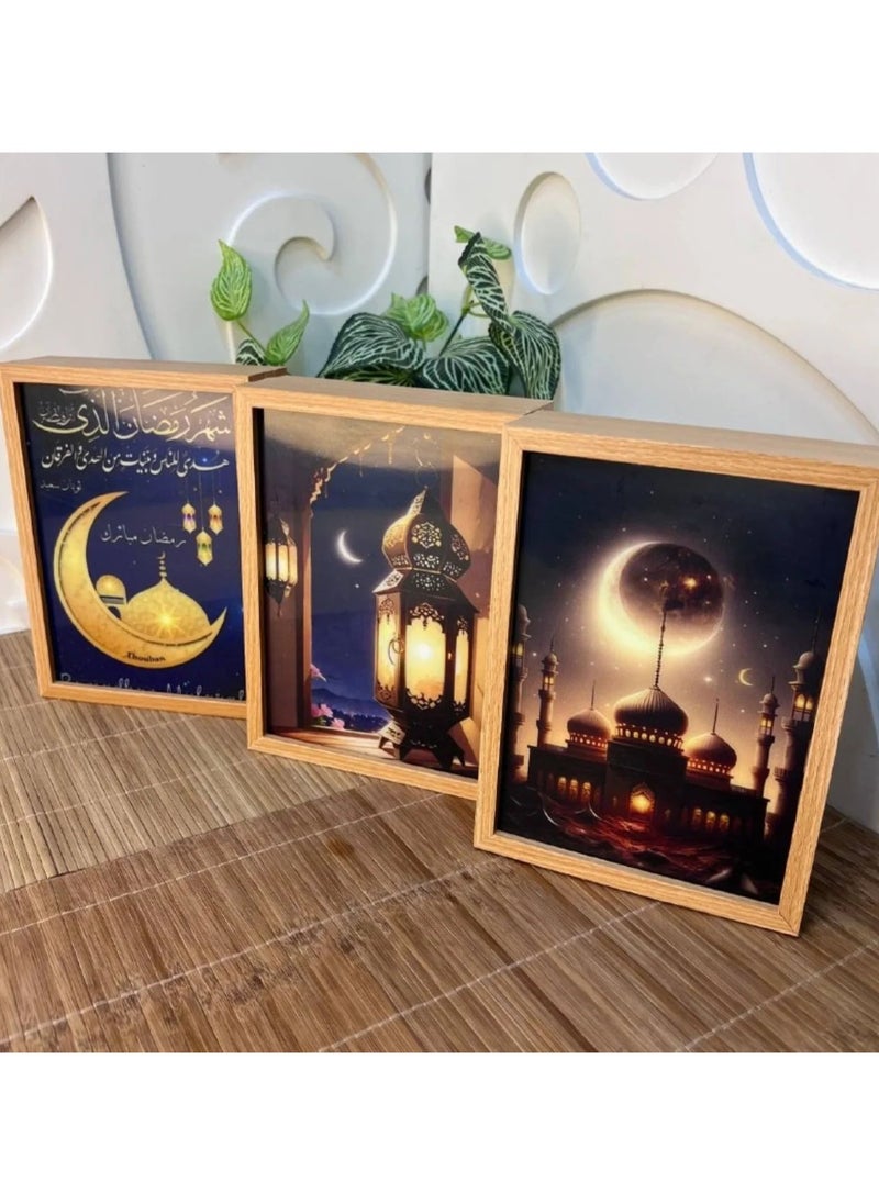 Generic - Mosque desk lamp, wooden illuminated panel, size 14 * 19 cm, panel with Ramadan shapes, works with a USB connection. You can control the lighting from the connection. It is equipped with 3 lights, white, yellow and warm. - Image 1