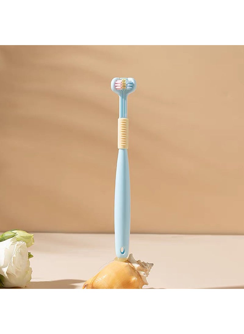 Generic [Three-side toothbrush] Arina childrens three-side toothbrush macaron color tooth cleaning three-head toothbrush scraping tongue coating A22 A22-Blue (Children)