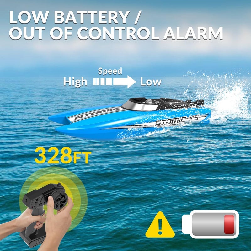 VOLANTEXRC Remote Control Boats for Pools and Lakes 20+MPH AtomicXS High Speed RC Boat for Kids or Adults Toy Boat Gifts with 2 Batteries & Reverse Function (795-5 Blue) - Image 4