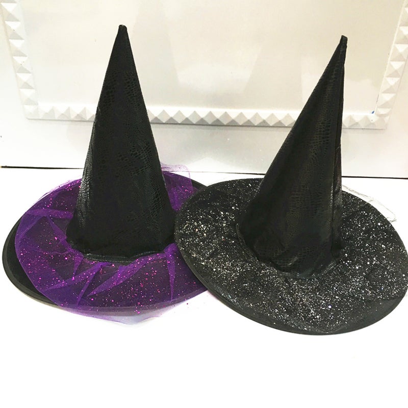 Halloween Hat Kids Adult Prom Party Supplies Cosplay Magician Hat Leather Mesh Witch Hat - Image 2