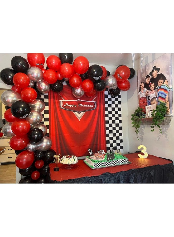GYA 8X6Ft Car Black White Grid Red Birthday Themed Backdrops Racing Flag Red Photo Backgrounds For Photography Happy Birthday Party Banner Photo Booth Props - Image 3