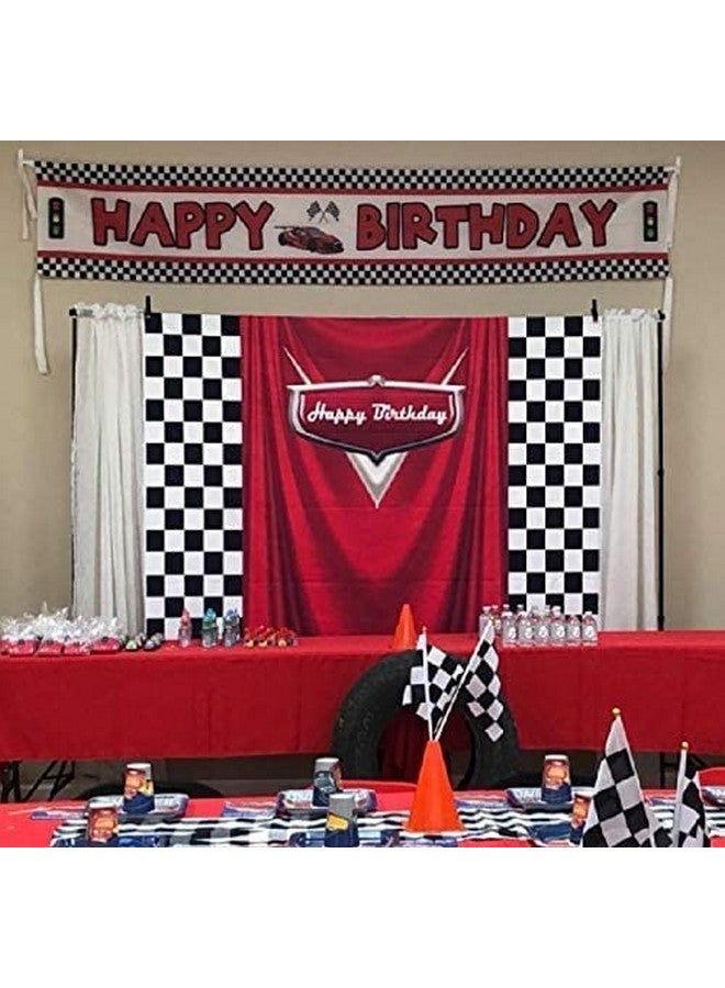 GYA 8X6Ft Car Black White Grid Red Birthday Themed Backdrops Racing Flag Red Photo Backgrounds For Photography Happy Birthday Party Banner Photo Booth Props - Image 4