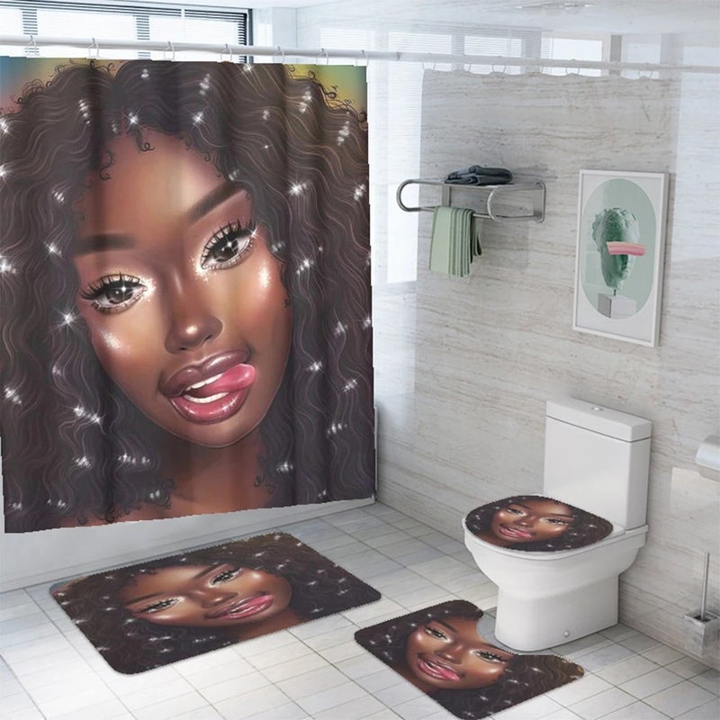 Y&D Digital Printing Waterproof Shower Curtain Bathroom Africa Woman Three-piece Set European and American Black Girls Bath Curtain - Image 1