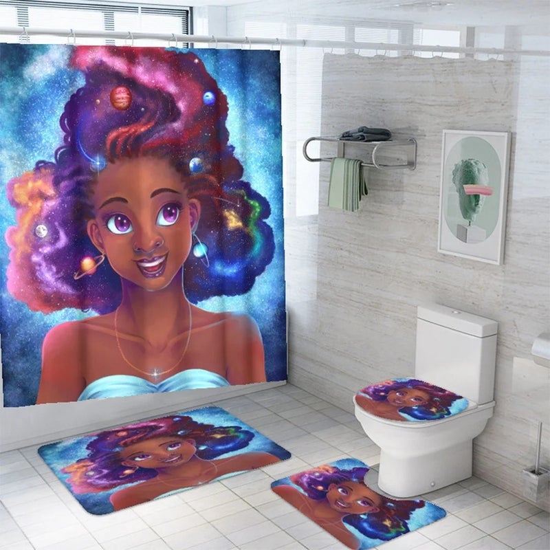 Y&D Digital Printing Waterproof Shower Curtain Bathroom Africa Woman Three-piece Set European and American Black Girls Bath Curtain - Image 3