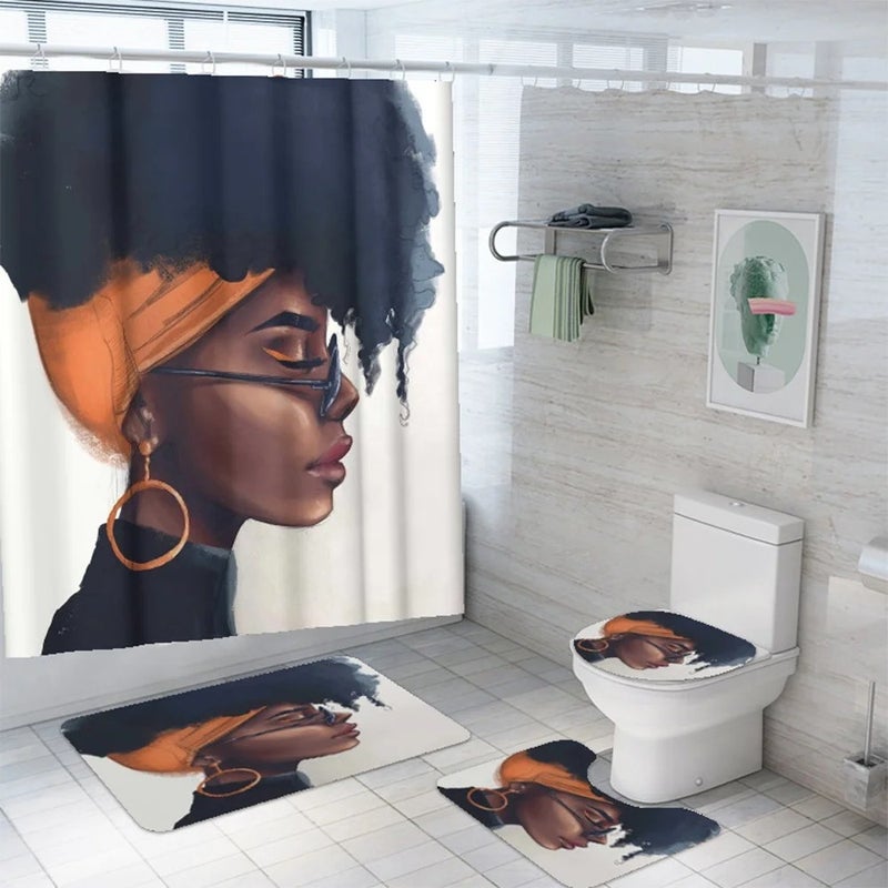 Y&D Digital Printing Waterproof Shower Curtain Bathroom Africa Woman Three-piece Set European and American Black Girls Bath Curtain - Image 5