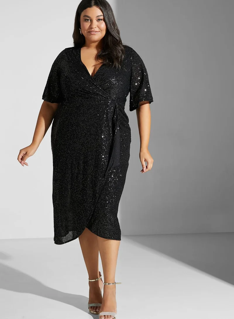 EVANS V-Neck Sequin Detail Dress