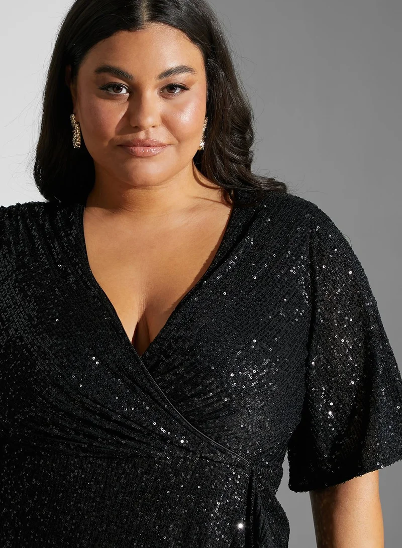 EVANS V-Neck Sequin Detail Dress