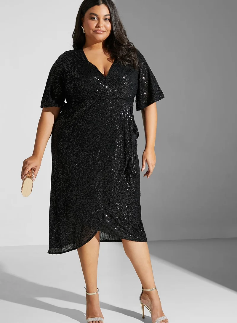 EVANS V-Neck Sequin Detail Dress