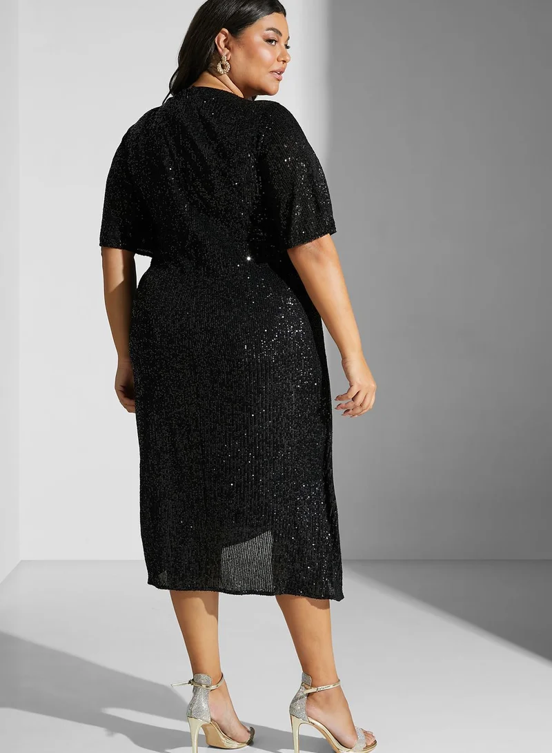 EVANS V-Neck Sequin Detail Dress