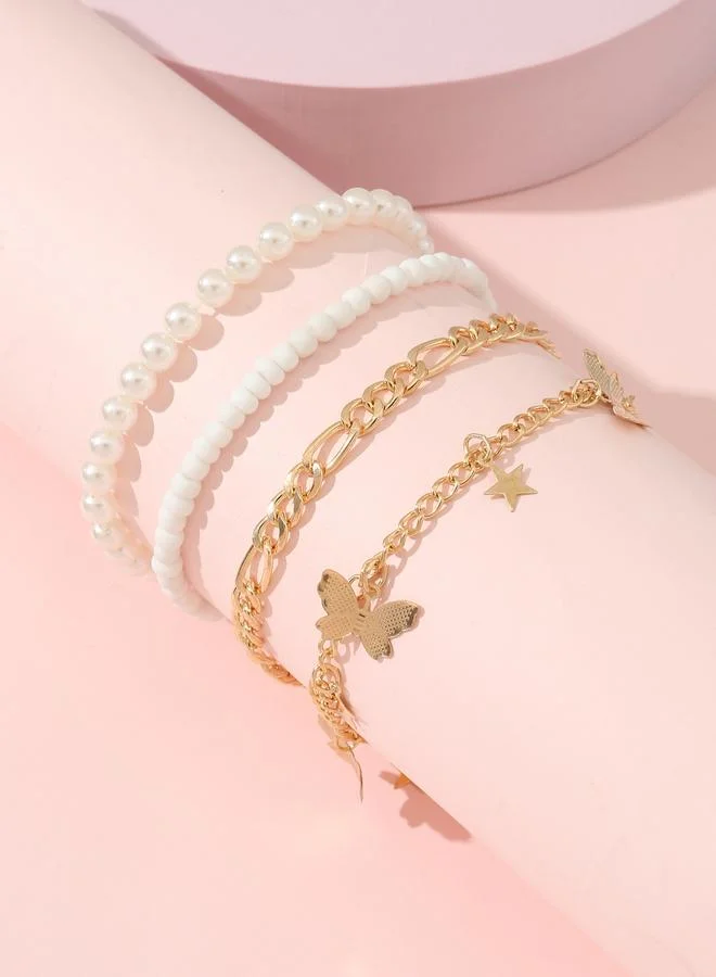 Take Two Pack of 4 - Gold Butterfly and Star Anklet