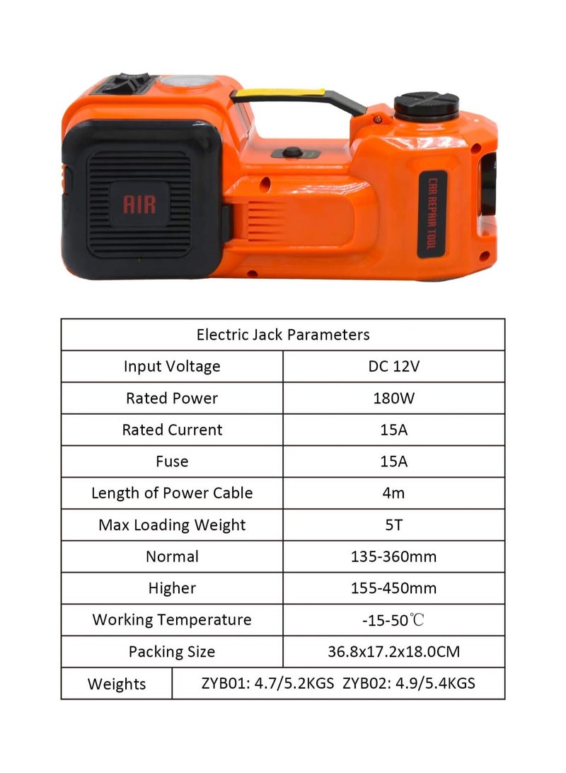 توبيز جاك السيارة الكهربائية من توبي 5 طن 12 فولت جاك سيارة هيدروليكي مع مضخة منفاخ الإطارات وضوء LED ، مقبس أرضي لرفع جاك السيارة الكهربائية لتغيير إطارات سيارات الدفع الرباعي - Image 2