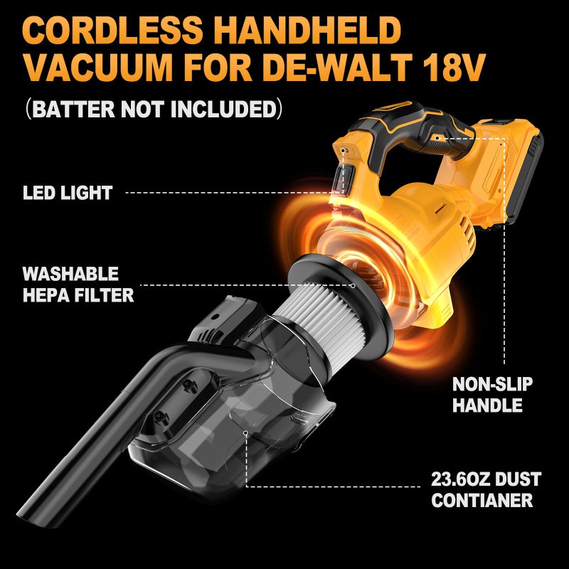CAMXTOOL Cordless Vacuum for Dewalt 20V Battery, Portable Handheld Vacuum Cleaner with 2 HEPA Filter, 4 Multi Nozzle, Power Shop Vacuum for Home, Car, Floor, Carpet (Battery Not Included) - Image 3