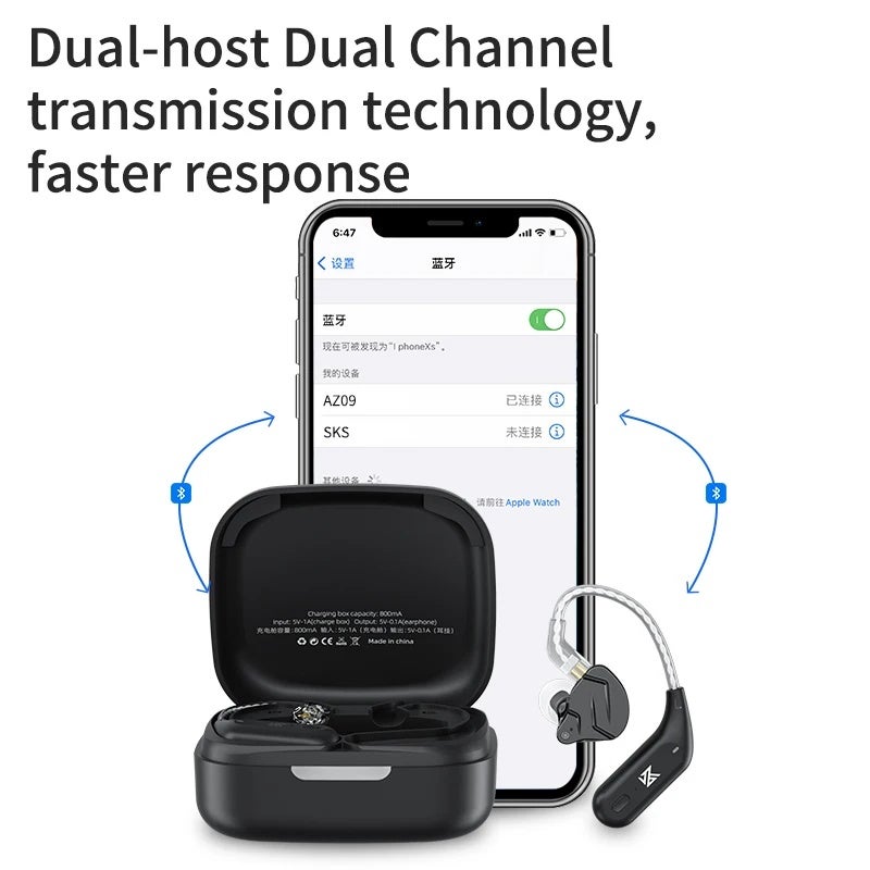 كي زد حقيبة سماعة KZ AZ09 Bluetooth 5.2 Wireless Upgrade Cable Hifi Wireless Ear Hook With Charging Case For KZ TRN CCA Earphones Headset, AZ09 C PIN - Image 4