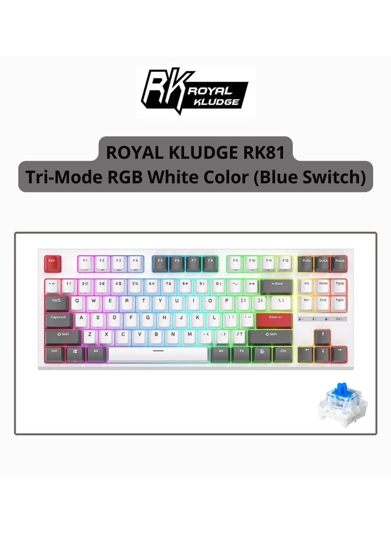 رويال كلودج لوحة مفاتيح الألعاب السلكية Royal Kludge RK R87 TKL RGB القابلة للتبديل الساخن باللون الأبيض - مفتاح أزرق - Image 1