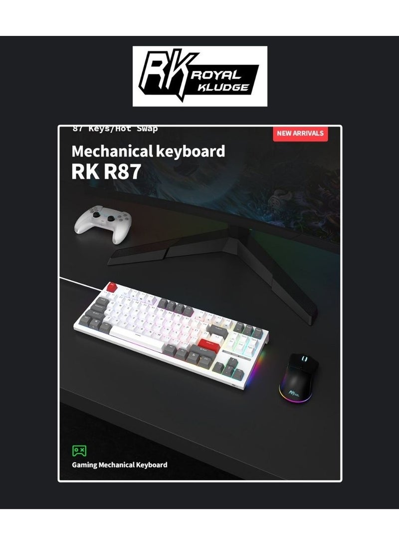 رويال كلودج لوحة مفاتيح الألعاب السلكية Royal Kludge RK R87 TKL RGB القابلة للتبديل الساخن باللون الأبيض - مفتاح أزرق - Image 2