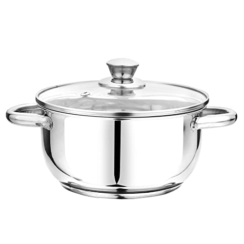Pristine Stainless Steel Tri Ply Induction Base Cook n Serve Casserole with Glass Lid, 18cm, (2.25L, Silver) - Image 3