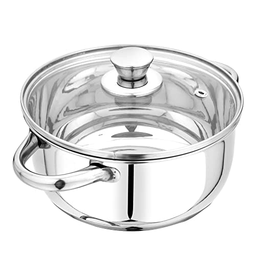 Pristine Stainless Steel Tri Ply Induction Base Cook n Serve Casserole with Glass Lid, 18cm, (2.25L, Silver) - Image 2