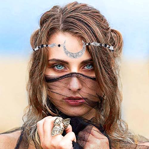 Obmyec Boho Head Chain Moon Headpieces Rhinestone Hair Chains Wedding Hair Accessories for Women and Girls (Silver) - Image 5