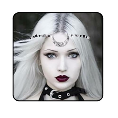 Obmyec Boho Head Chain Moon Headpieces Rhinestone Hair Chains Wedding Hair Accessories for Women and Girls (Silver) - Image 1