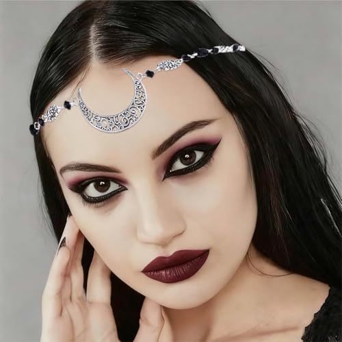 Obmyec Boho Head Chain Moon Headpieces Rhinestone Hair Chains Wedding Hair Accessories for Women and Girls (Silver) - Image 2