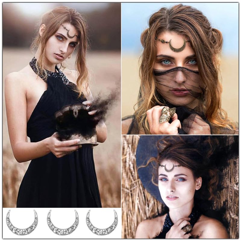 Obmyec Boho Head Chain Moon Headpieces Rhinestone Hair Chains Wedding Hair Accessories for Women and Girls (Silver) - Image 3