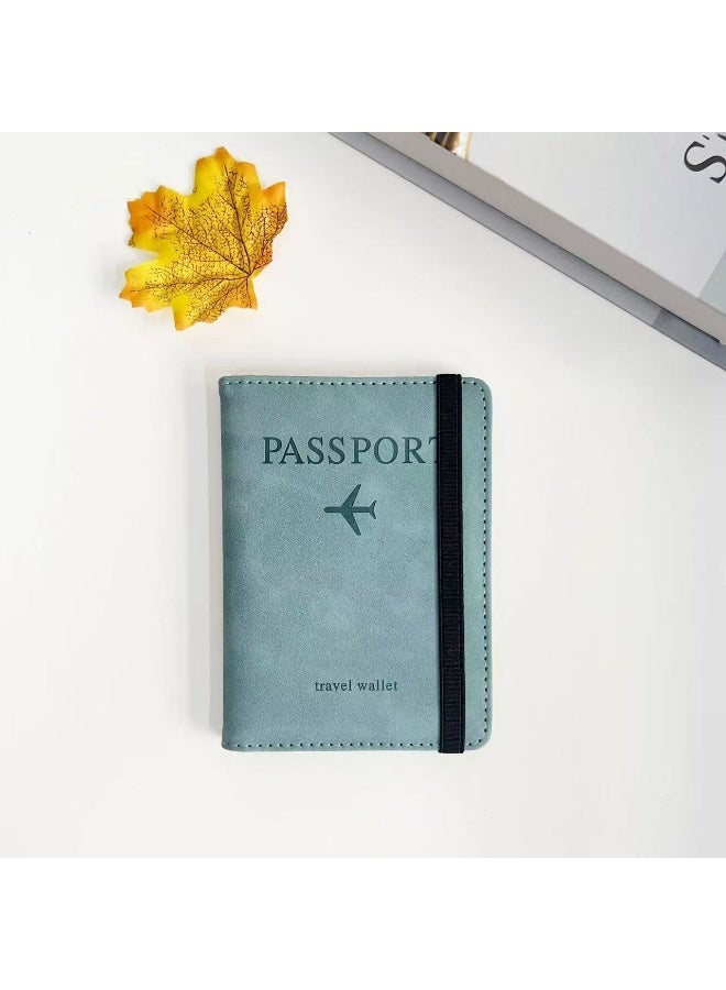 حافظة غطاء محفظة حامل جواز السفر ، حافظة جواز السفر مع حجب RFID ، حامل مستندات السفر المصنوع من جلد البولي يوريثان لإكسسوارات السفر للرجال والنساء (أزرق) - Image 3
