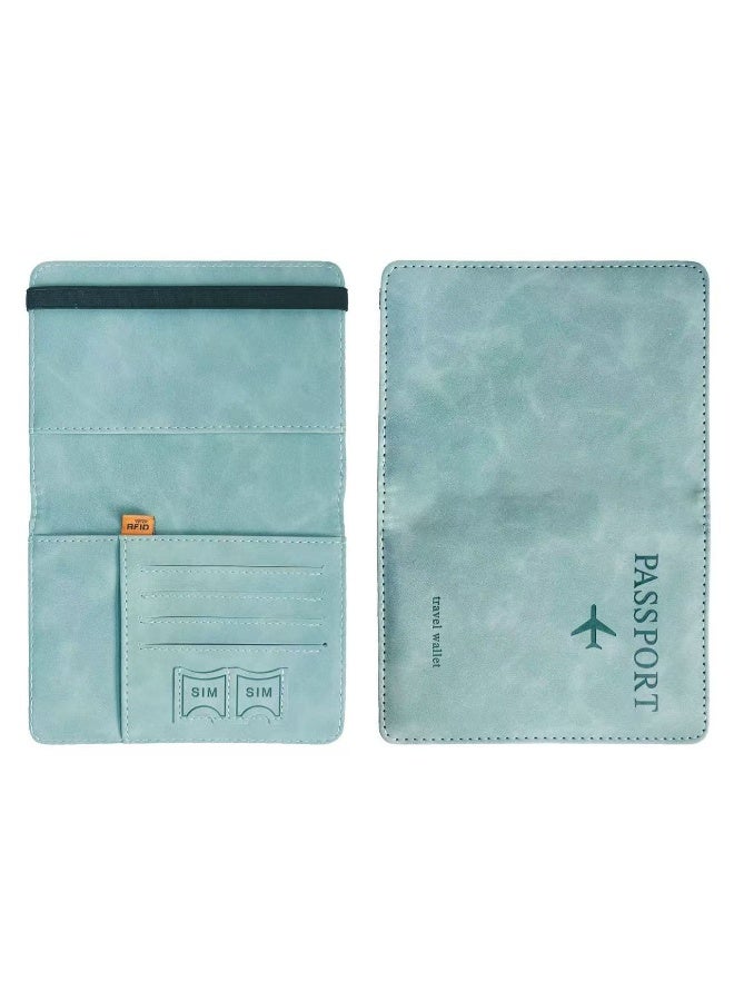 حافظة غطاء محفظة حامل جواز السفر ، حافظة جواز السفر مع حجب RFID ، حامل مستندات السفر المصنوع من جلد البولي يوريثان لإكسسوارات السفر للرجال والنساء (أزرق) - Image 4
