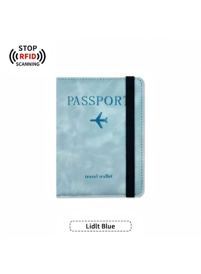 حافظة غطاء محفظة حامل جواز السفر ، حافظة جواز السفر مع حجب RFID ، حامل مستندات السفر المصنوع من جلد البولي يوريثان لإكسسوارات السفر للرجال والنساء (أزرق) - Image 2