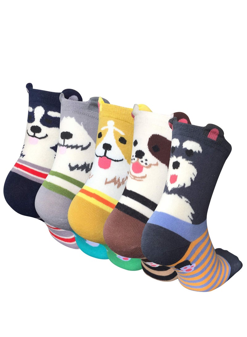 Cute Animal Socks for Women Girls 5 Pairs, Funny Dog Socks and Cool 100% Cotton Art Painting Cat Socks Women Casual Crew Socks Funny Lovely Pattern - Image 1